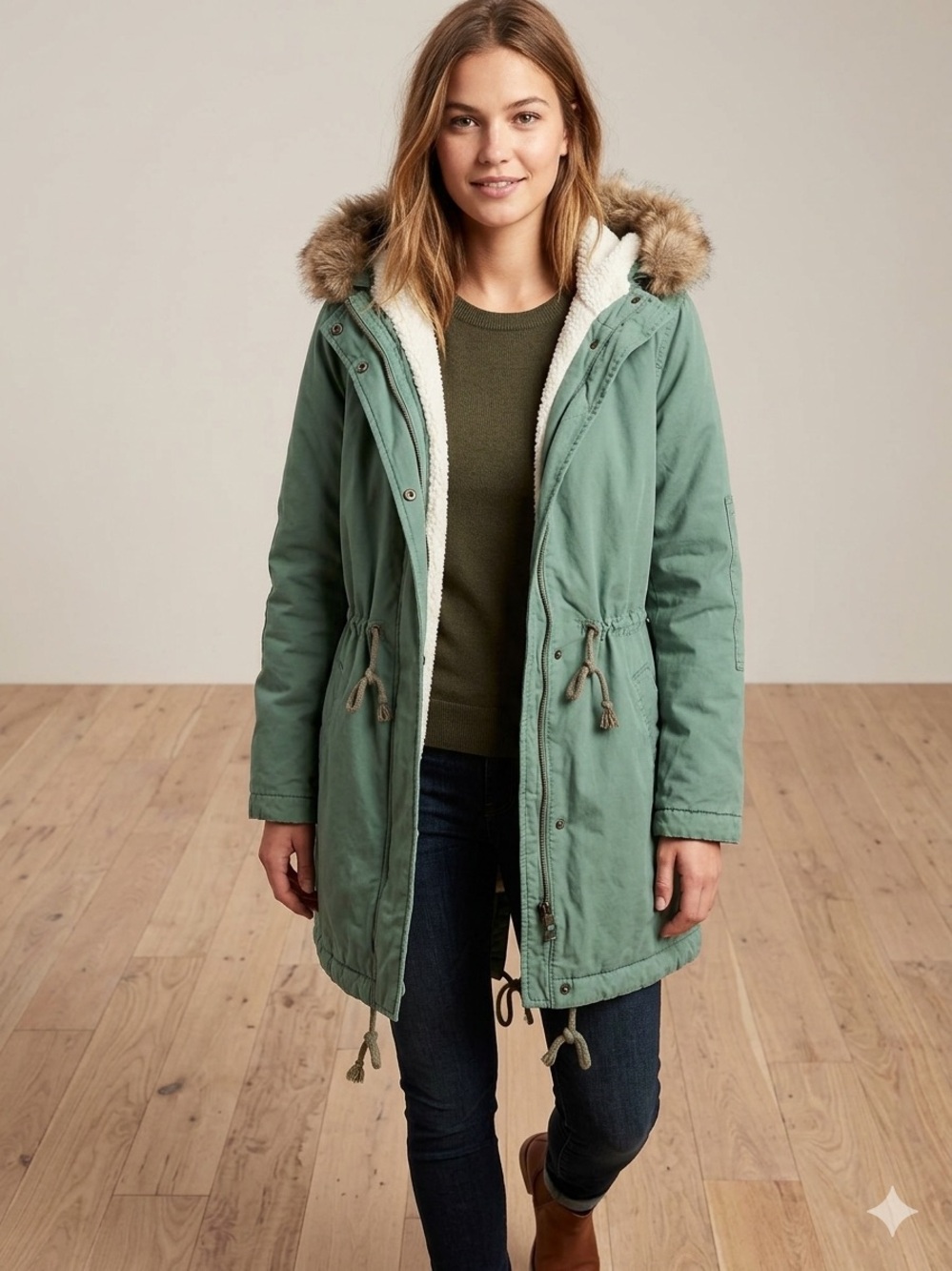 GAP Women's Sage Green Sherpa-Lined Hooded Parka